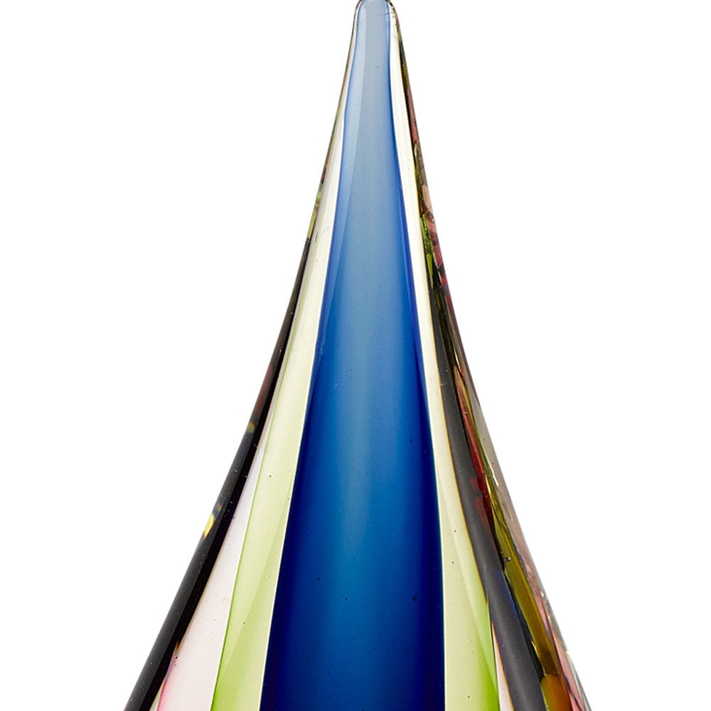 12" Clear Red Blue Yellow Murano Glass Modern Abstract Tabletop Sculpture