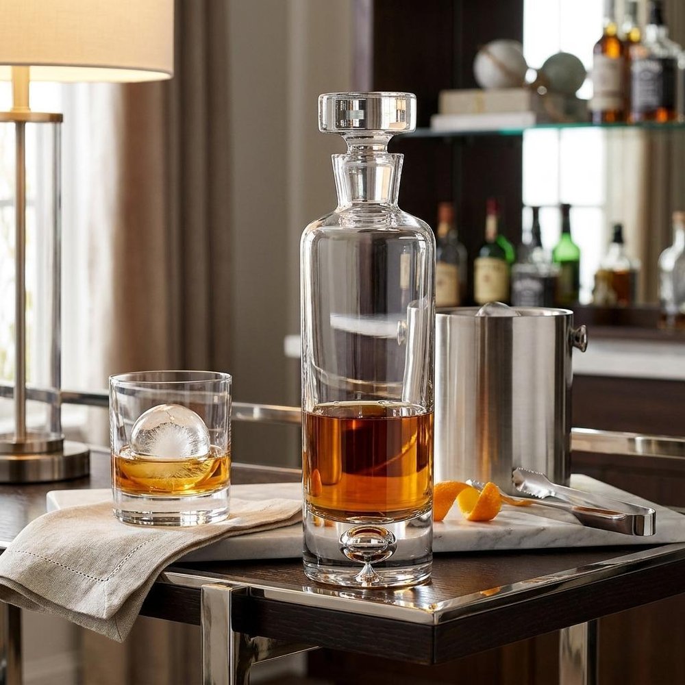 Clear Crystal Glass Round Bowl Stemless Decanter