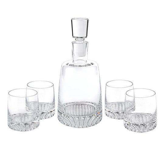 Set of Five Clear Crystal Straight Shape Stemless Decanter And Whiskey Glass
