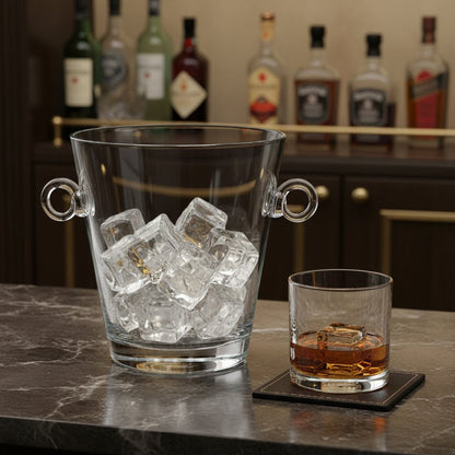9" Clear Mouth Blown Crystal Ice Bucket