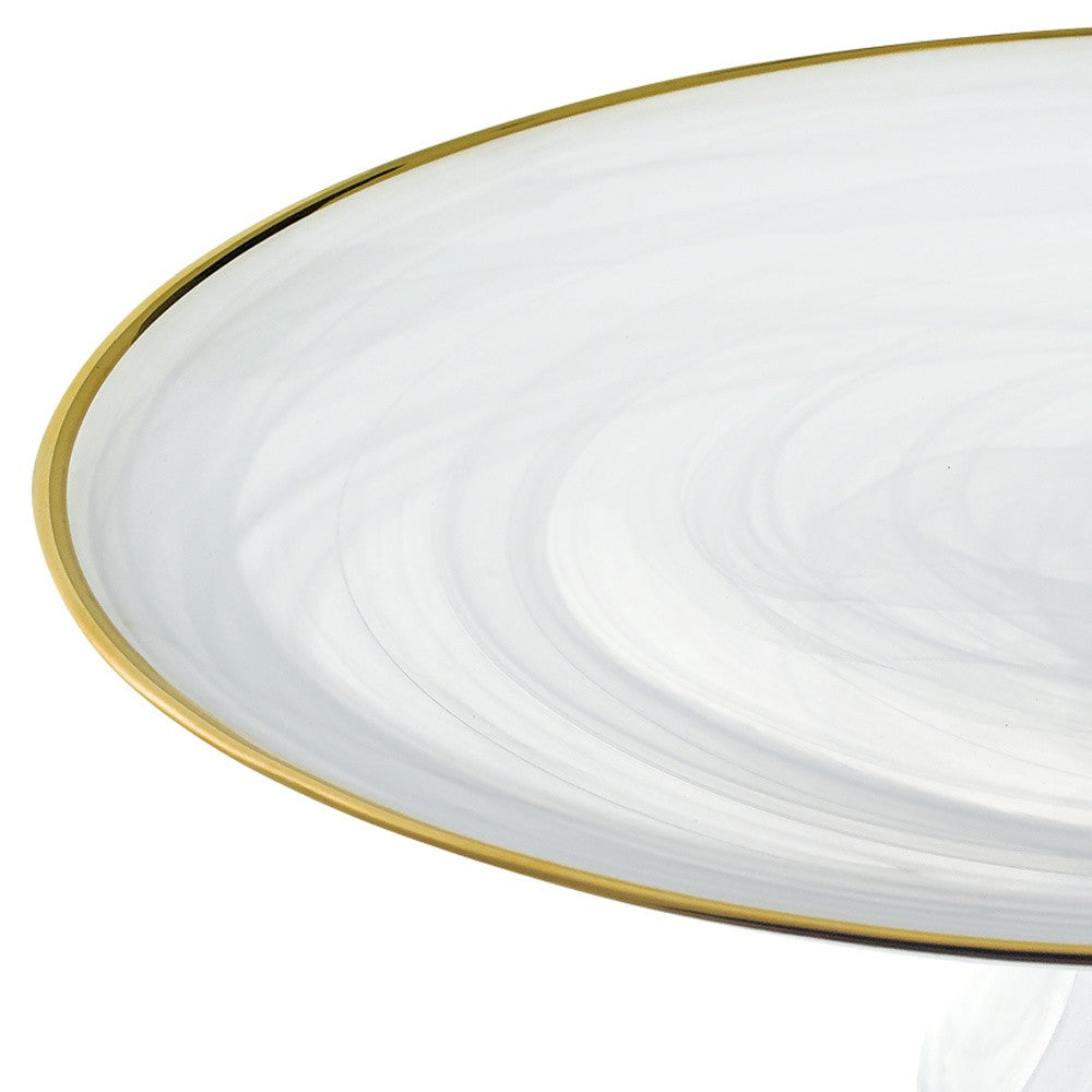 Handcrafted Optical Glass And White Gold Footed Cakestand With Gold Rim