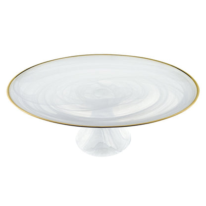 Handcrafted Optical Glass And White Gold Footed Cakestand With Gold Rim
