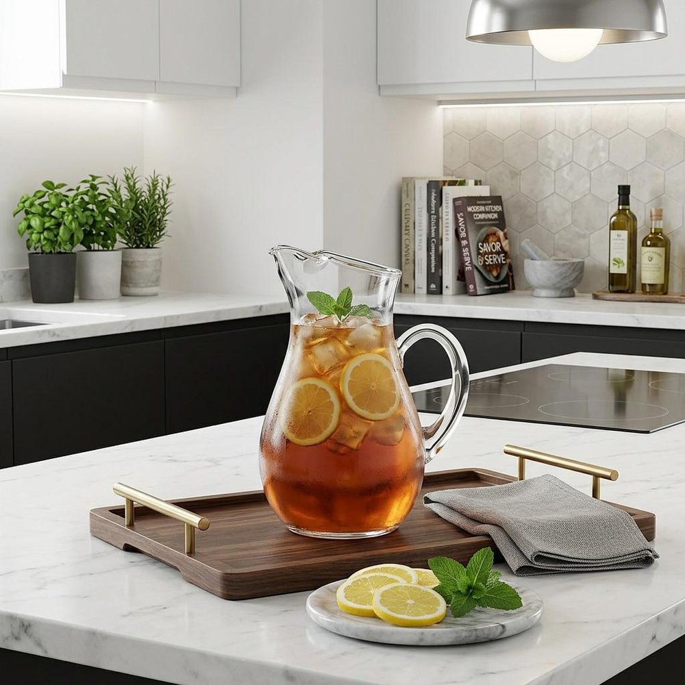 Mouth Blown Ice Tea  Martini Or Water Glass Pitcher  36 Oz