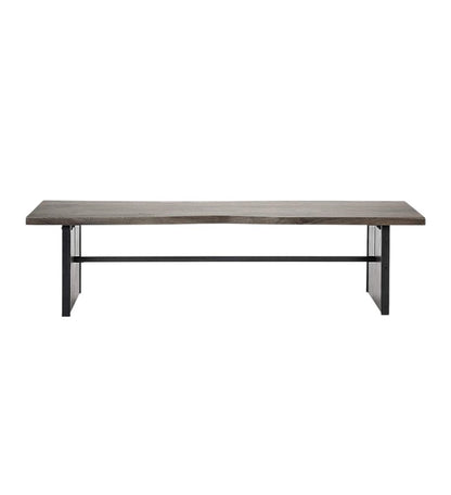 Rectangular Indian Mango Woodbrown Tone Finish W Metal Cladding On The Base Dining Bench