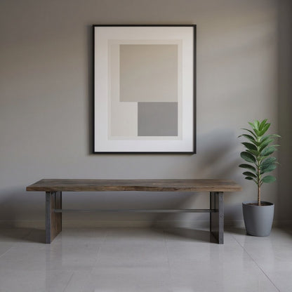 Rectangular Indian Mango Woodbrown Tone Finish W Metal Cladding On The Base Dining Bench