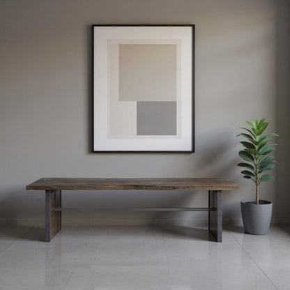 Rectangular Indian Mango Woodbrown Tone Finish W Metal Cladding On The Base Dining Bench