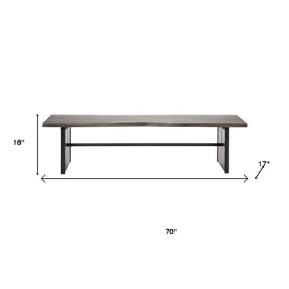Rectangular Indian Mango Woodbrown Tone Finish W Metal Cladding On The Base Dining Bench