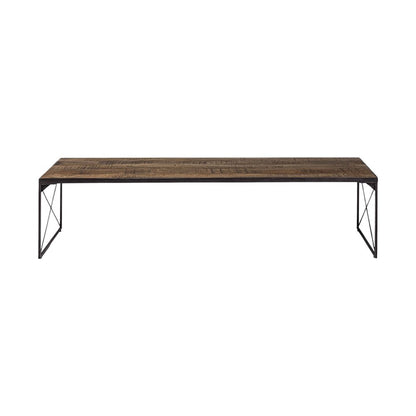 66" Brown And Black Iron and Solid Wood Bench