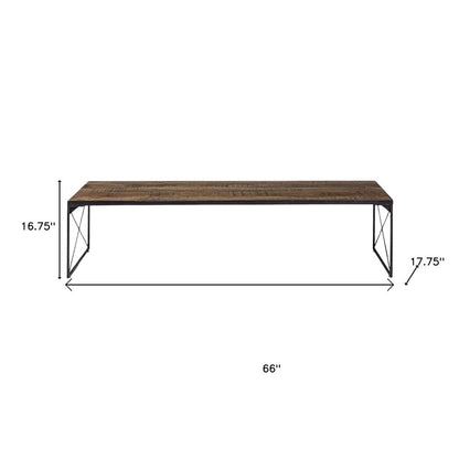 66" Brown And Black Metal and Solid Wood Bench