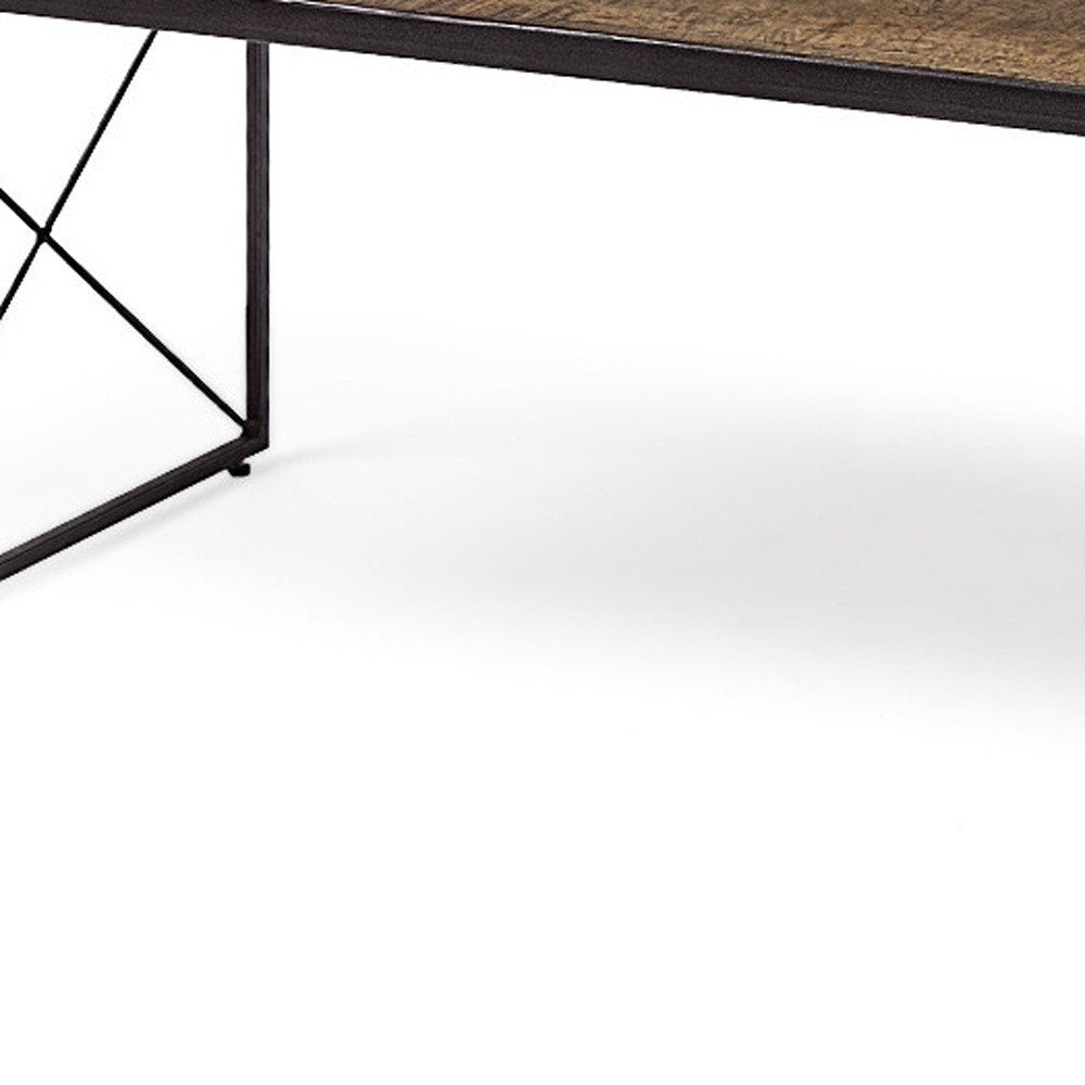 66" Brown And Black Iron and Solid Wood Bench