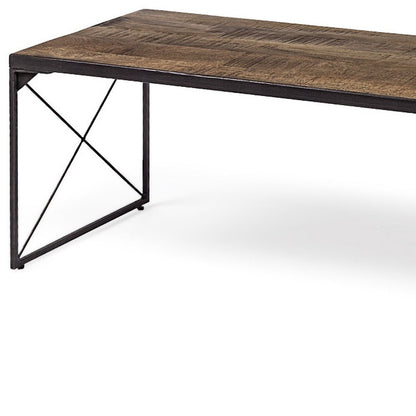 66" Brown And Black Metal and Solid Wood Bench