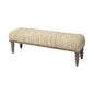 55" Cream And Brown Fabric And Solid Wood Upholstered Entryway Stool
