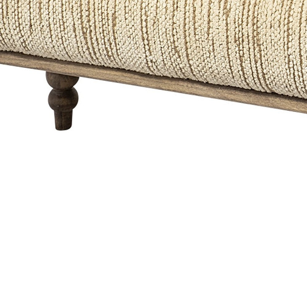 55" Cream And Brown Fabric And Solid Wood Upholstered Entryway Stool