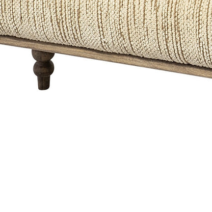 55" Cream And Brown Fabric And Solid Wood Upholstered Entryway Stool