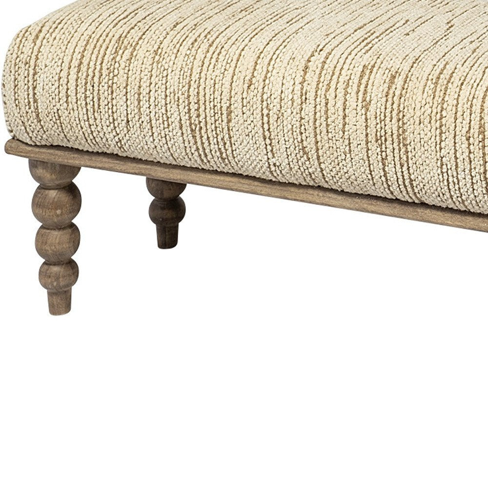 55" Cream And Brown Fabric And Solid Wood Upholstered Entryway Stool