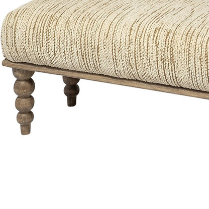 55" Cream And Brown Fabric And Solid Wood Upholstered Entryway Stool