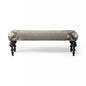 55" Gray and Black Upholstered Cotton Blend Floral Distressed Bench