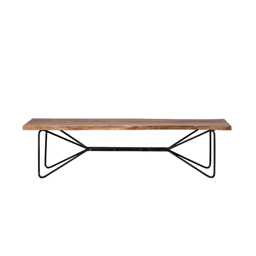 66" Brown and Black Distressed Live Edge Solid Wood Dining Bench