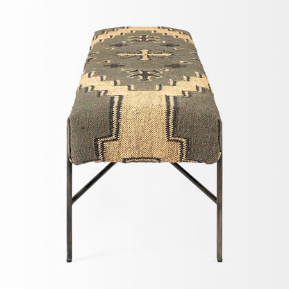 55" Green Brown and Black Upholstered Abstract Cotton Blend Bench