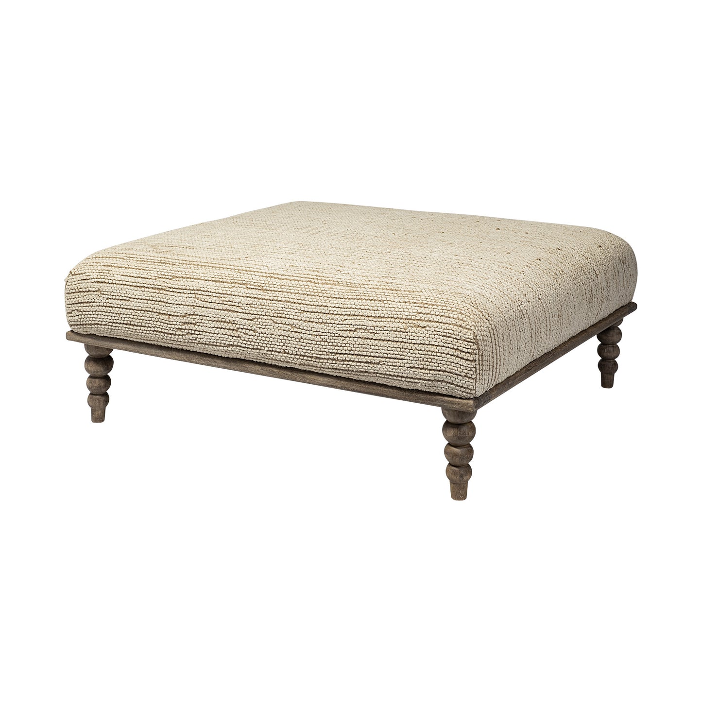 42" Cream And Brown Upholstered Cotton Blend Bench