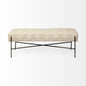 17" Cream and Black Upholstered Cotton Blend Geometric Bench