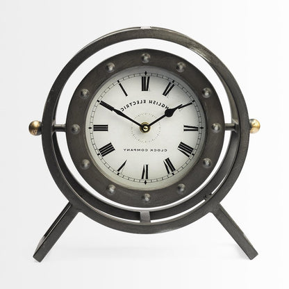 12" Black And White Metal Table Clock