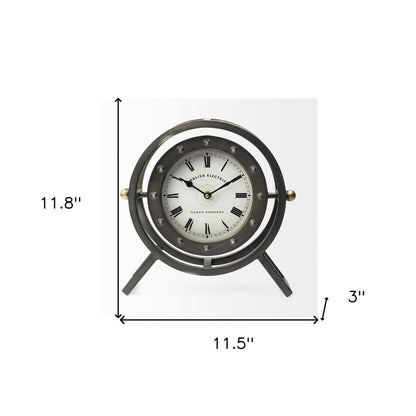 12" Black And White Metal Table Clock