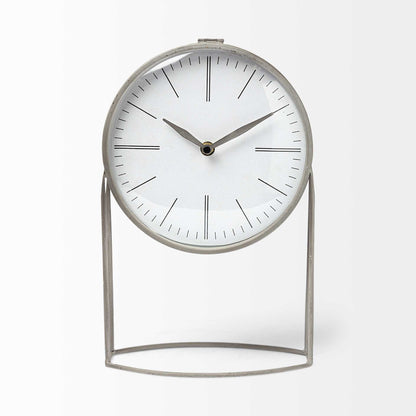 Gray Metal Circular Desk Table Clock Equipped With A Quartz Movement