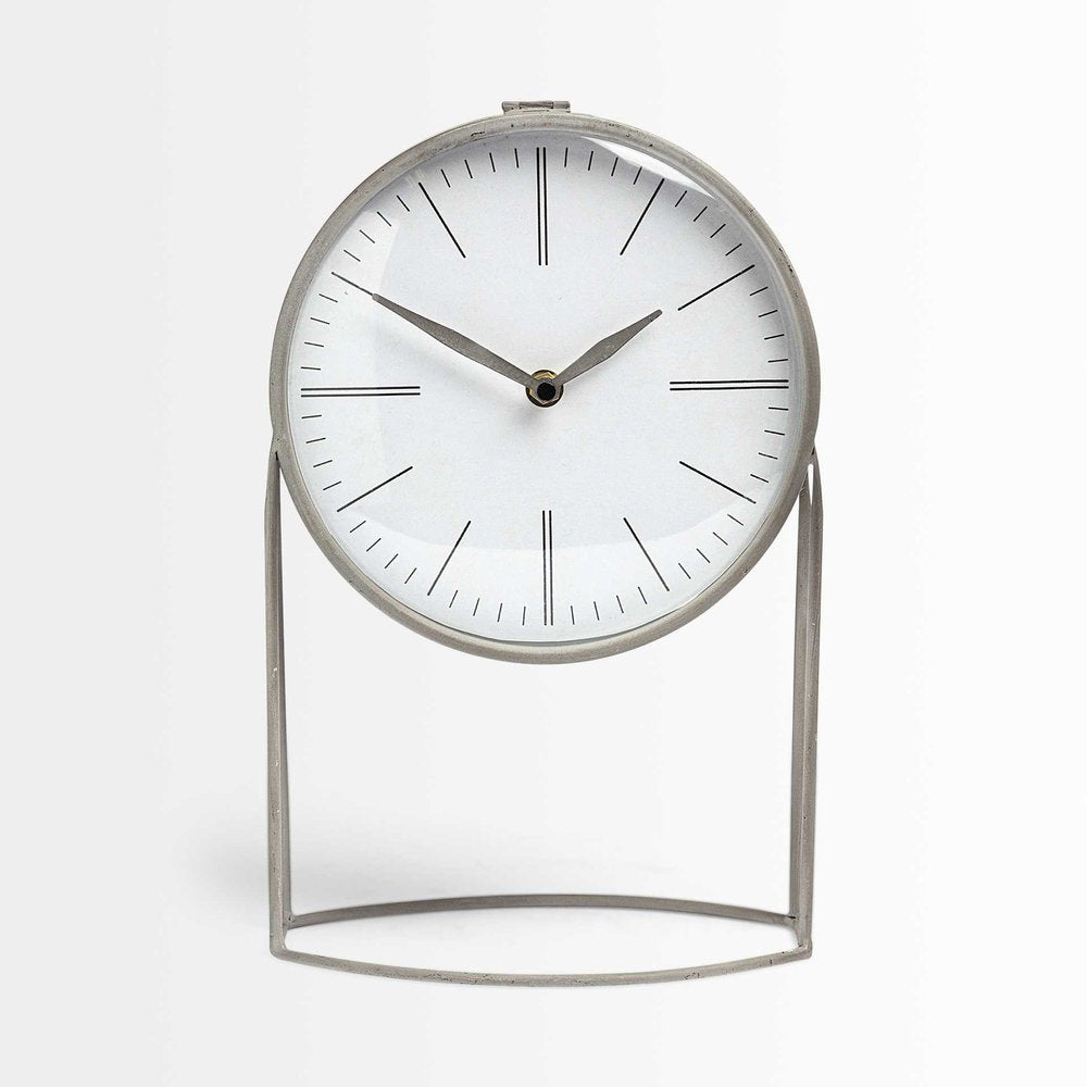 12" Gray Metal Table Clock