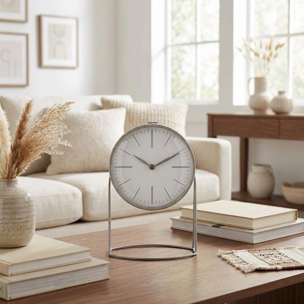12" Gray Metal Table Clock