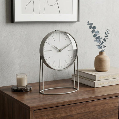 12" Gray Metal Table Clock