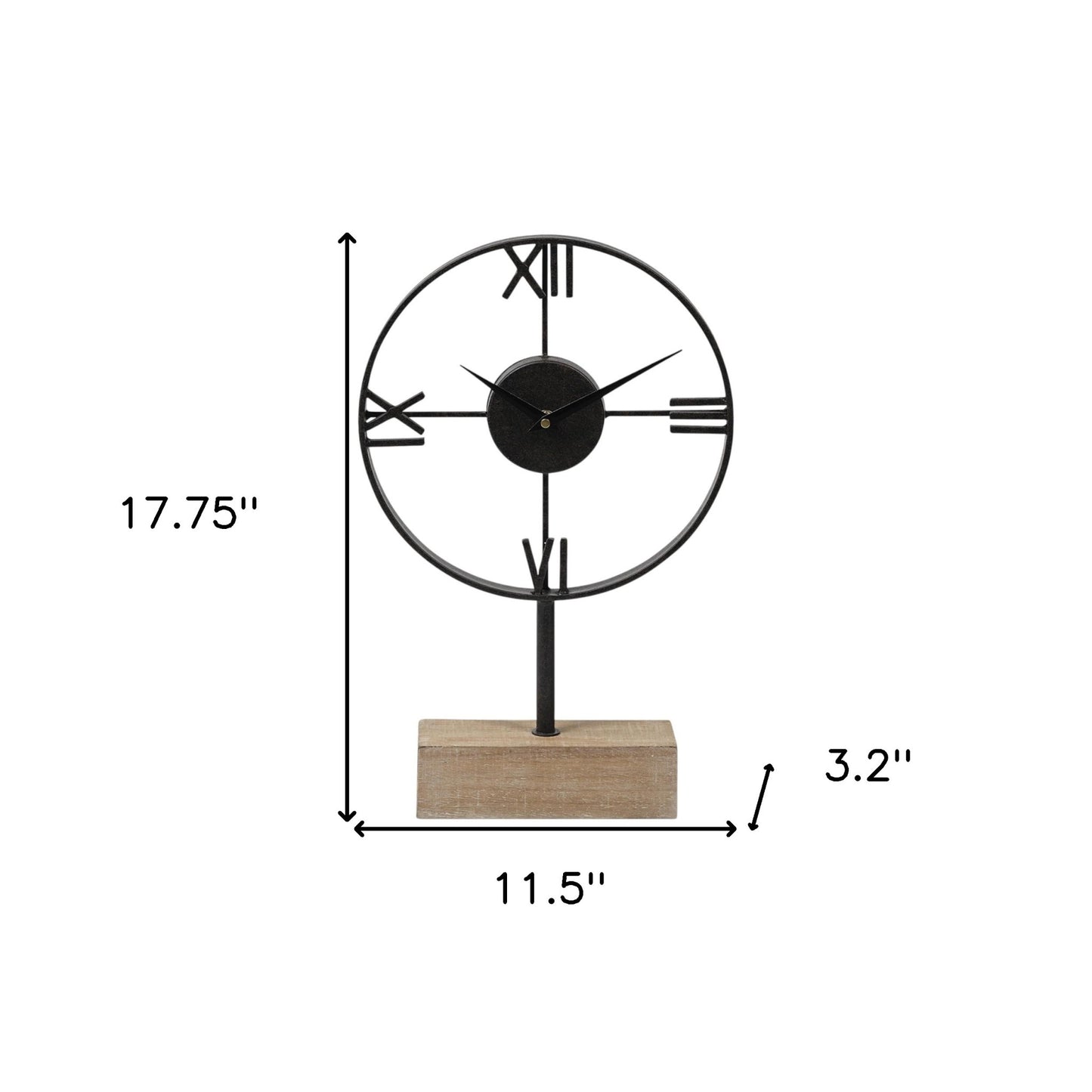 18" Black Metal Table Clock