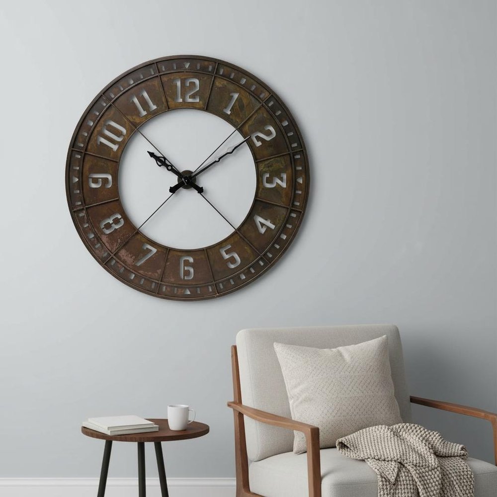 57" Round Industrial Brown Wall Clock