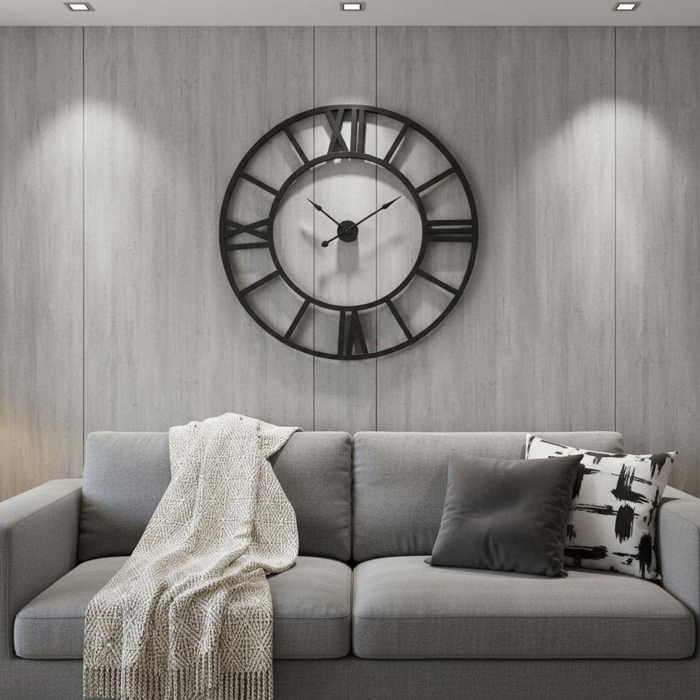 54" Round Xl Industrial Style Wall Clock With Open Face Desing
