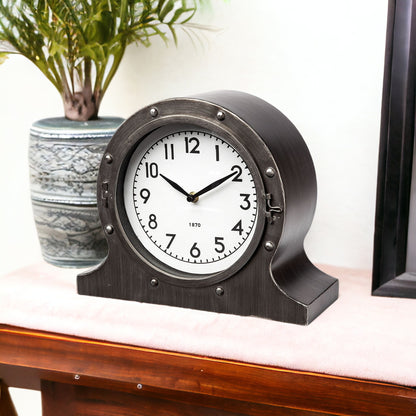 10" Gunmetal Metal Table Clock