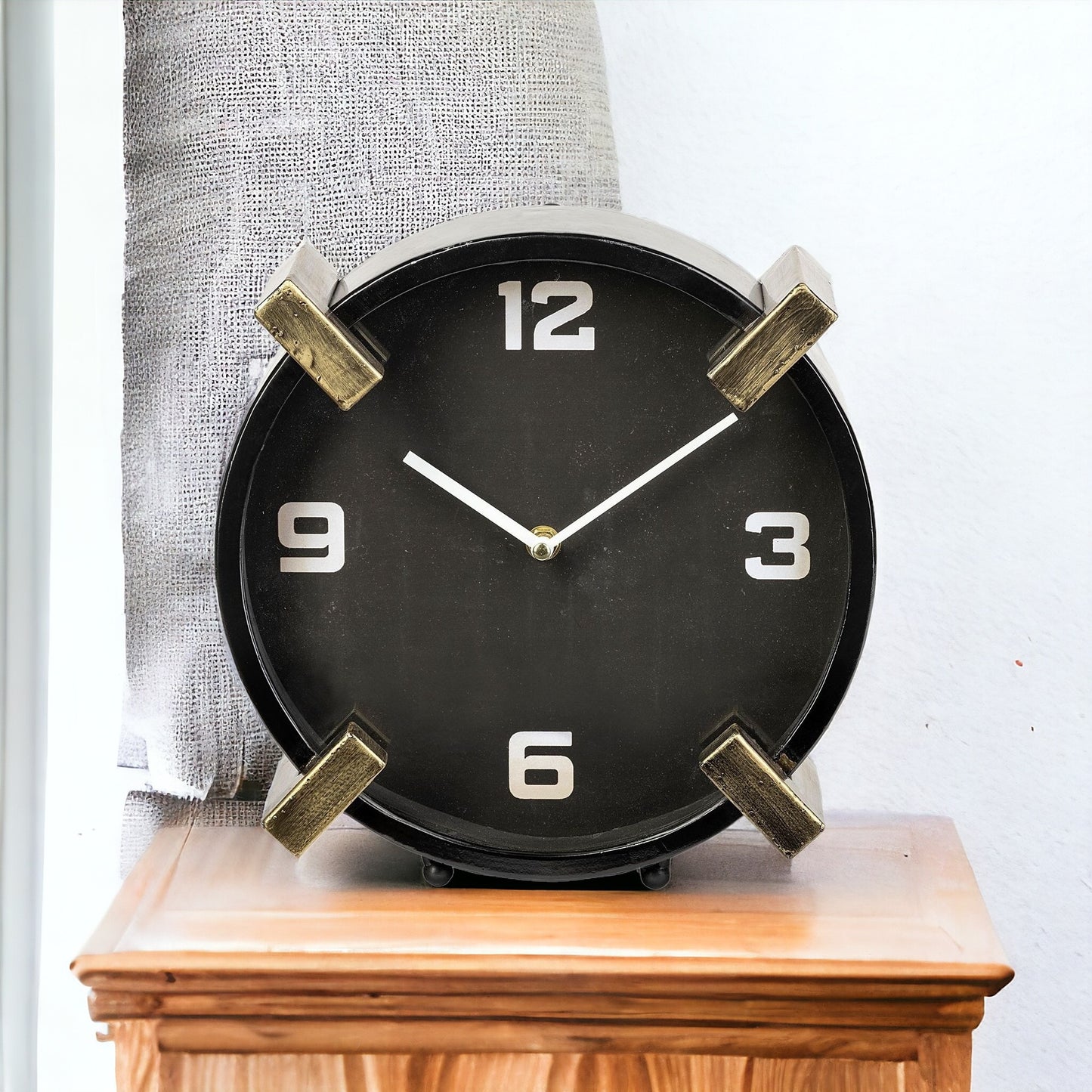 10" Black Stainless Steel Table Clock