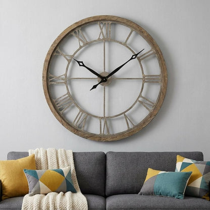 32" Circle Brown Metal Skeleton Wall Clock