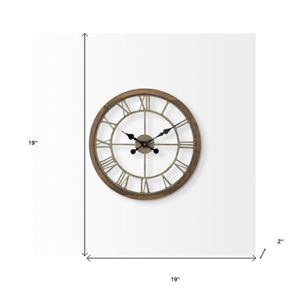 19" Whitewash Brown Round Modern Farm Wall Clock