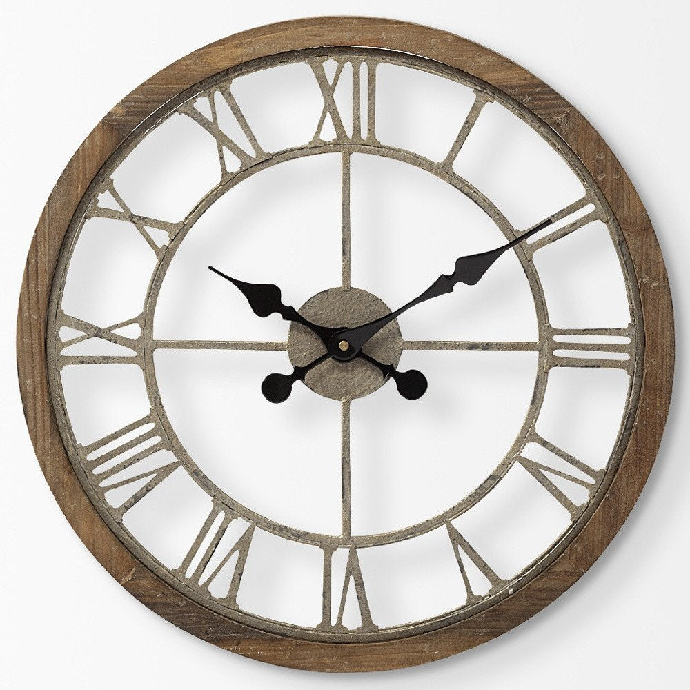 19" Brown Round Modern Farm Wall Clock