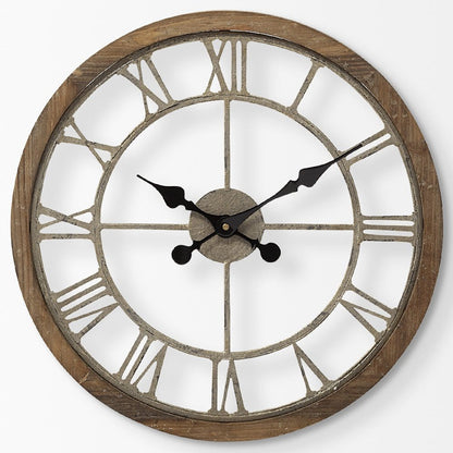 19" Brown Round Modern Farm Wall Clock