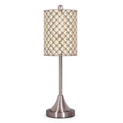 Set of Two 24" Silver Metal Table Lamp With Clear Drum Shade