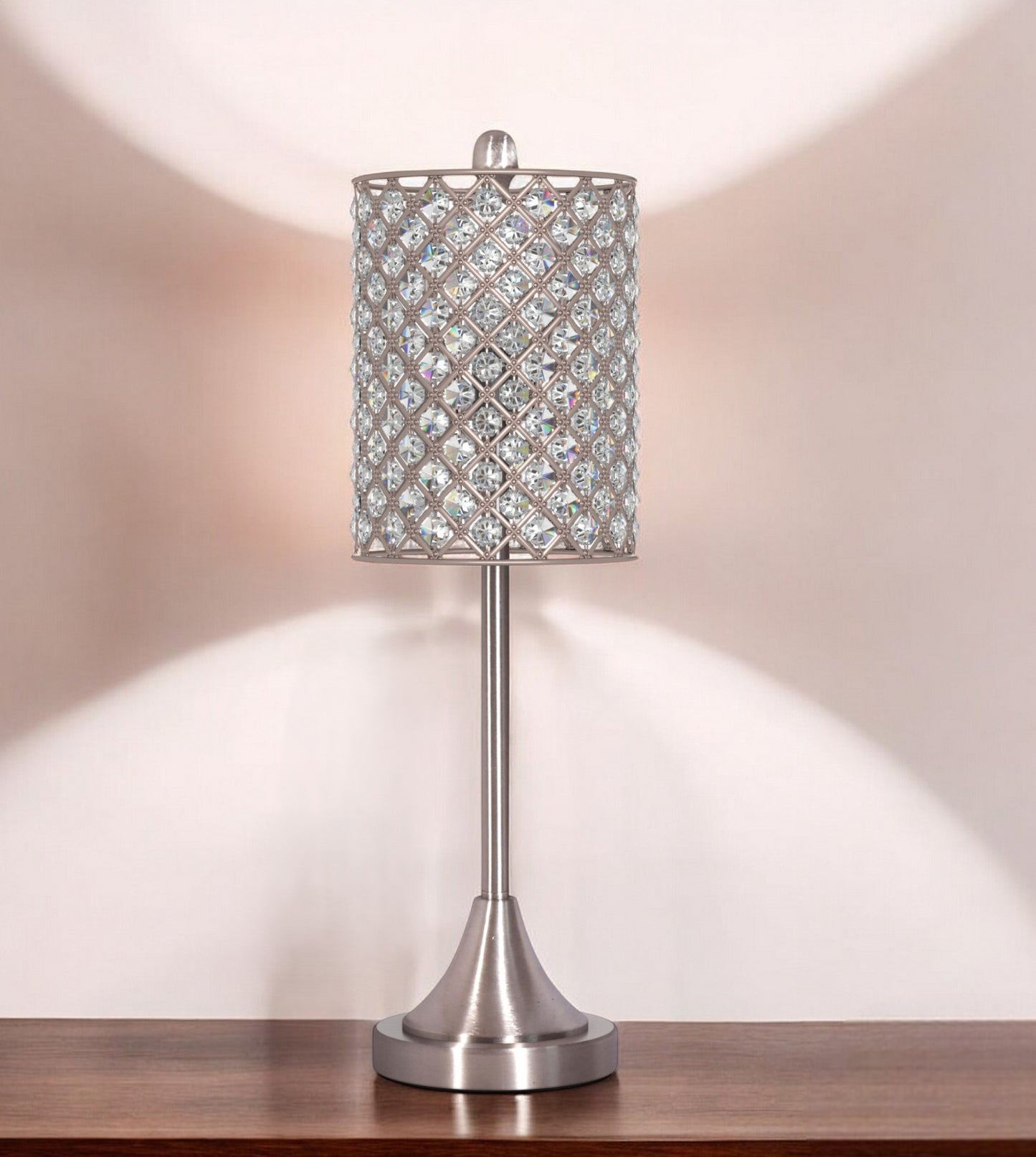 Set of Two 24" Silver Metal Table Lamp With Clear Drum Shade