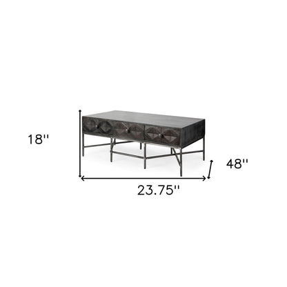 24" Brown Wood Coffee Table With Three Drawers