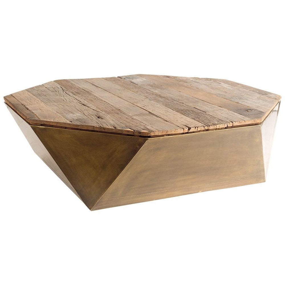48" Natural Solid Wood Octagon Distressed Lift Top Abstract Coffee Table