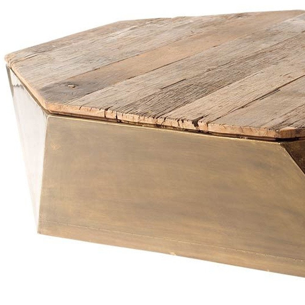 48" Natural Solid Wood Octagon Distressed Lift Top Abstract Coffee Table