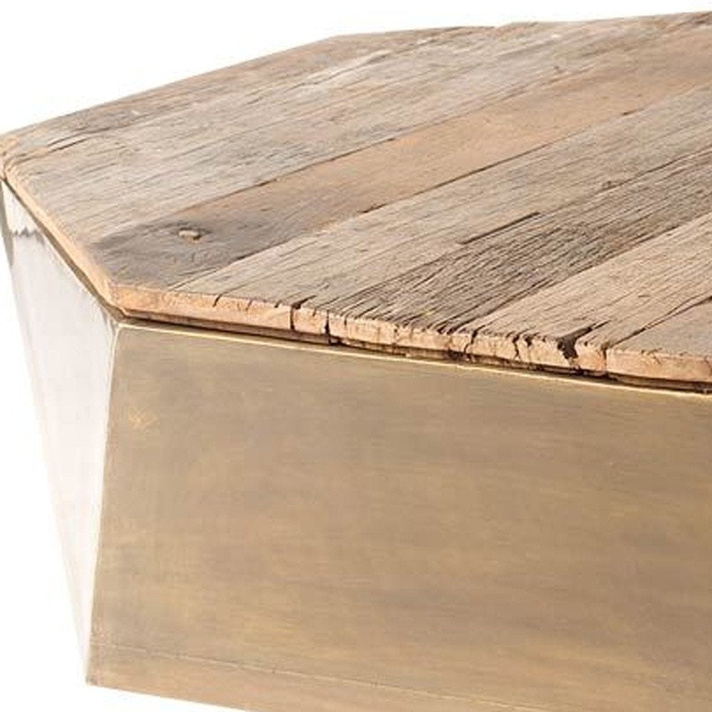 48" Natural Solid Wood Octagon Distressed Lift Top Abstract Coffee Table