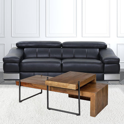 Set of Two 34" Brown And Black Solid Wood And Metal Nested Coffee Tables