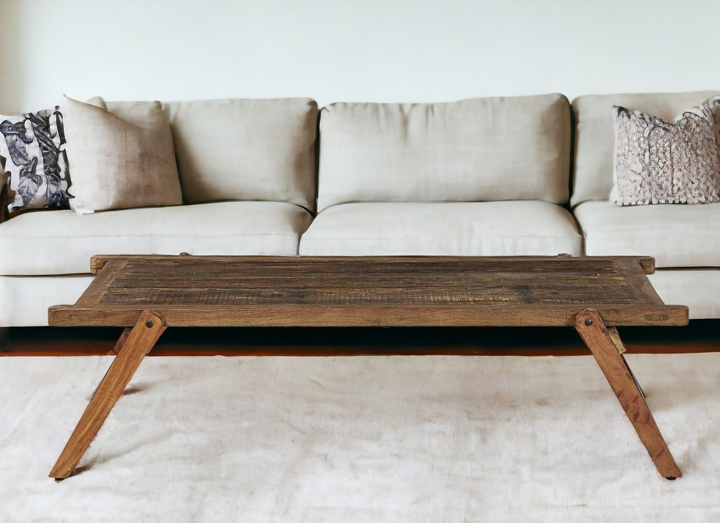 60" Brown Reclaimed Wood Distressed Coffee Table