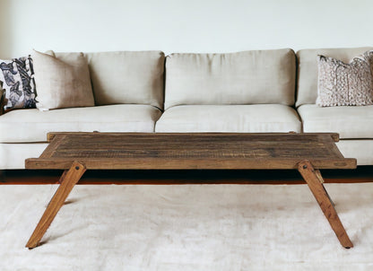 60" Brown Reclaimed Wood Distressed Coffee Table