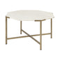 33" White and Gold Genuine Marble and Metal Octagon Coffee Table